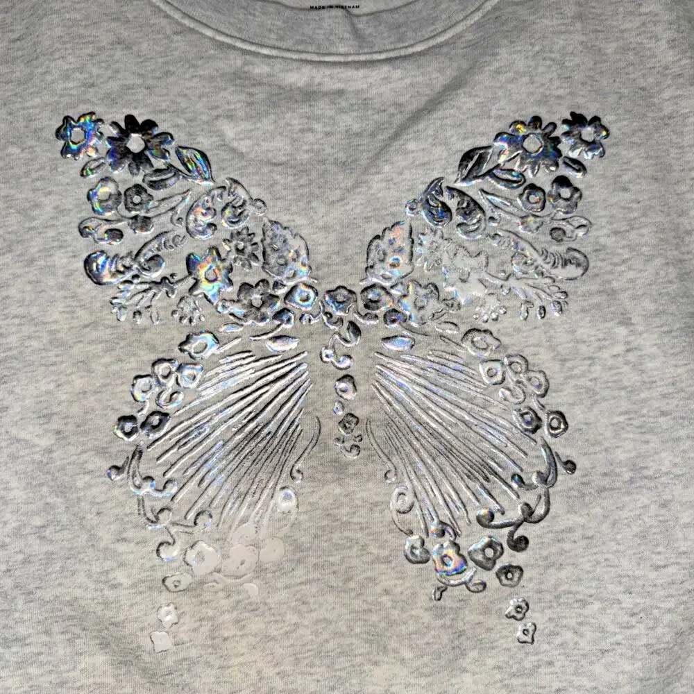 Gap Kids XL 12 Gray Butterfly Sequin Sweatshirt Girls Embellished Pullover